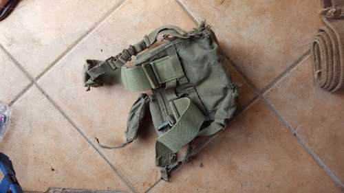 original used SADF patt 70/73 olive green canvas A-53 radio carry webbing backpack - stains