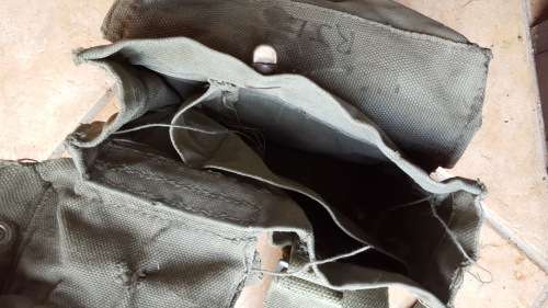 original used SADF patt 70/73 olive green canvas A-53 radio carry webbing backpack - stains