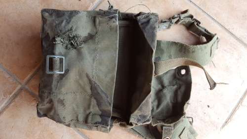 original used SADF patt 70/73 olive green canvas A-53 radio carry webbing backpack - stains