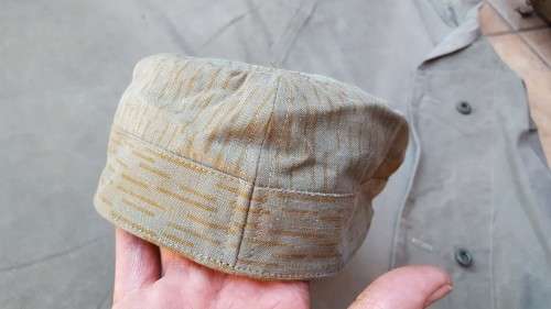 REPRO custom made (re-purposed cloth) EG "falling rain" strichtarn "Cuban" hard-brim cap fits 59