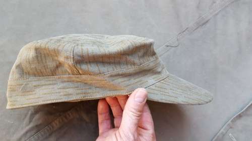 REPRO custom made (re-purposed cloth) EG "falling rain" strichtarn "Cuban" hard-brim cap fits 59