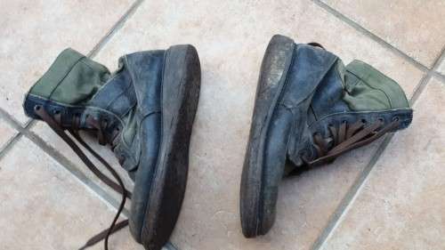 SADF era 32 Bn issued & worn "Waterkloof" size 9 issued flatsole canvas/ leather boots - used