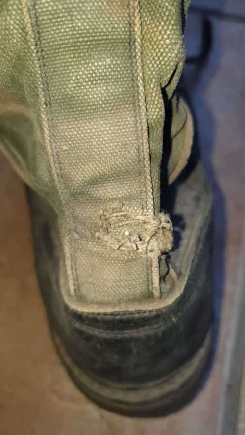 SADF era 32 Bn issued & worn "Waterkloof" size 9 issued flatsole canvas/ leather boots - used