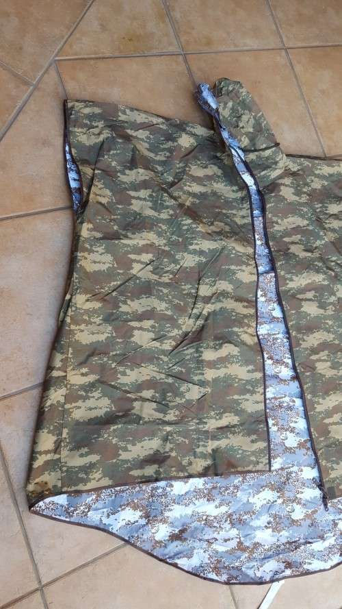 handy Turkish army issue reversible snow/ brown nylon poncho and sleeves/ gaitors - survival kit
