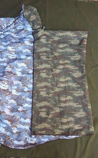 handy Turkish army issue reversible snow/ brown nylon poncho and sleeves/ gaitors - survival kit