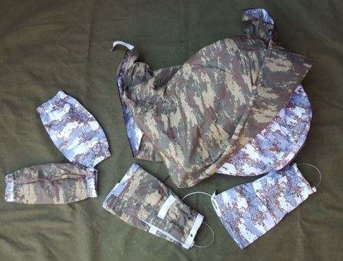 handy Turkish army issue reversible snow/ brown nylon poncho and sleeves/ gaitors - survival kit