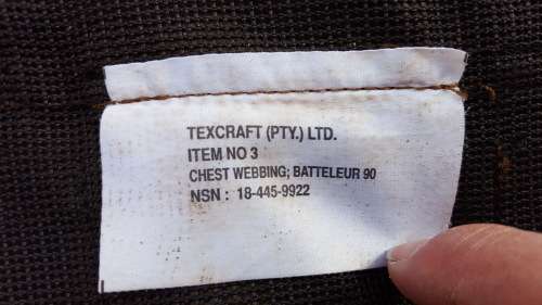 SADF era/period bateleur 90 Para Textcraft made nutria chest-webbing used & intact & clean condition