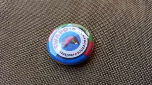 scarce period original SWAPO pin-on small metal round badge in great almost unused condition