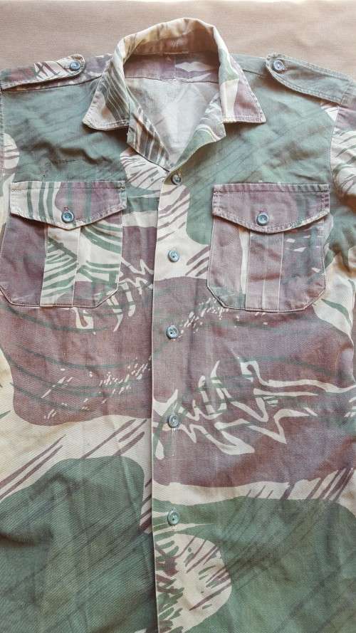 a lovely used & tailored small original Rhod camo l/s shirt no damage & 1 button (on cuff) missing