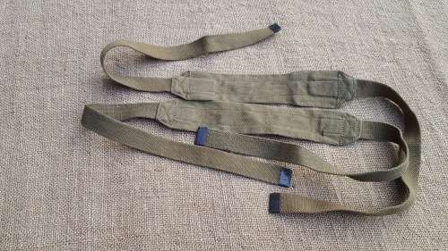 pair SAP stamped (ink stamps faint but readable) canvas patt 37 style cross straps (braces) for webb