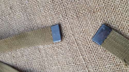 pair SAP stamped (ink stamps faint but readable) canvas patt 37 style cross straps (braces) for webb