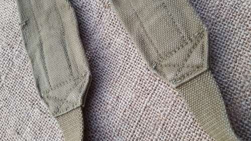 pair SAP stamped (ink stamps faint but readable) canvas patt 37 style cross straps (braces) for webb