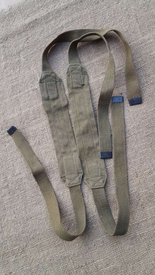 pair SAP stamped (ink stamps faint but readable) canvas patt 37 style cross straps (braces) for webb