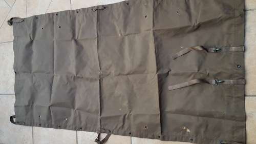 field damaged SADF era nutria ground-sheet (field stretcher) besides burn holes near mint condition