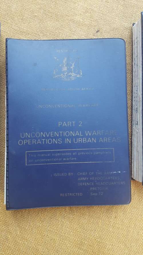 rare full set of three EARLY SADF era unconventional warfare manuals dd 1972 with original covers