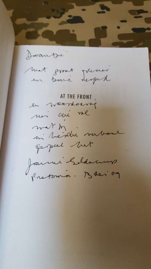 1st softcover edition signed & dedicated book authored by Genl Jannie Geldenhys erstwhile C SADF