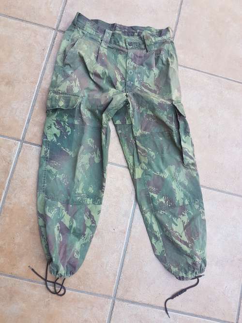 used & field-modified (pockets removed) Mozambique Army FADM lizard patt cam trousers med