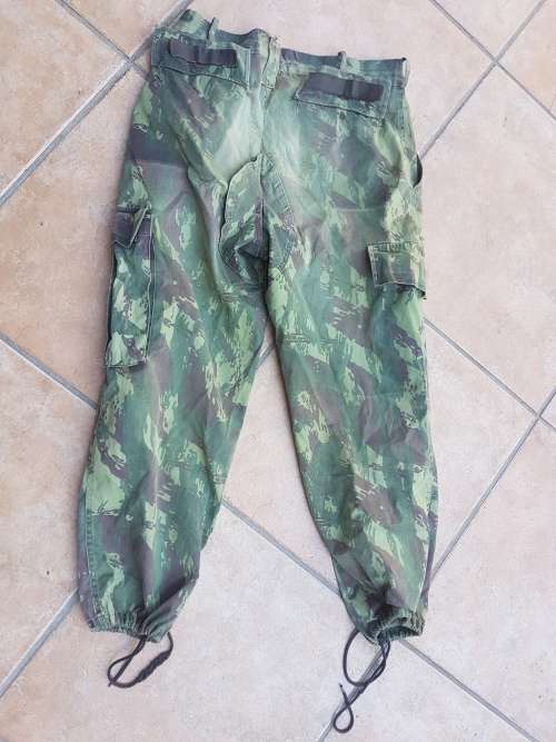 used & field-modified (pockets removed) Mozambique Army FADM lizard patt cam trousers med