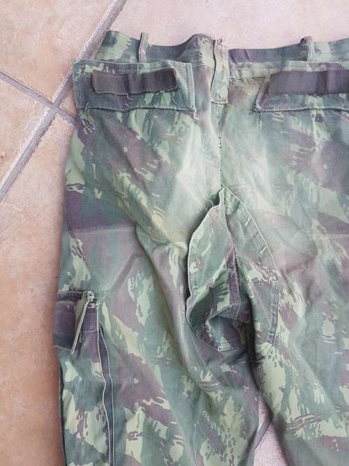 used & field-modified (pockets removed) Mozambique Army FADM lizard patt cam trousers med