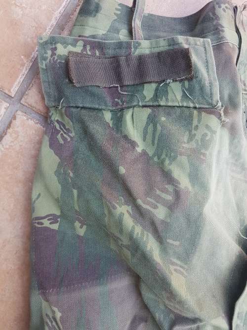 used & field-modified (pockets removed) Mozambique Army FADM lizard patt cam trousers med
