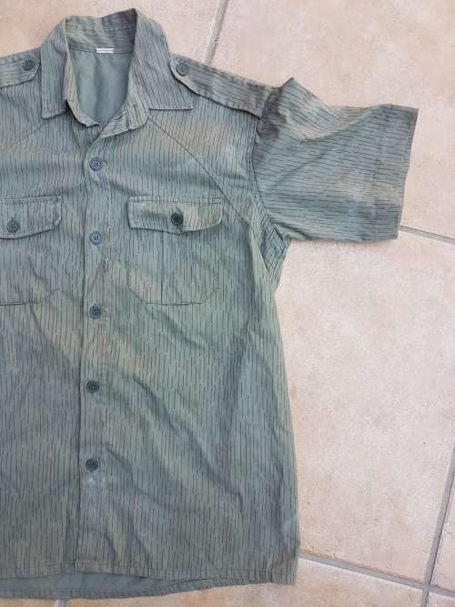 used (faded) Mozambique Police PRM copy EG falling-rain `strichtarn` patt camo shirt intact size med