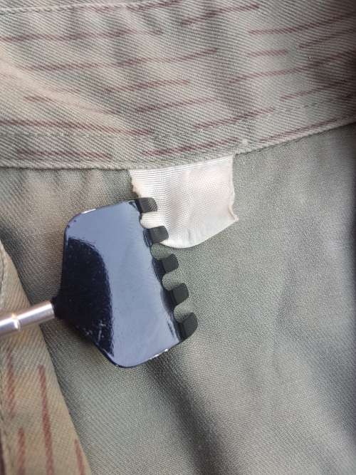 used (faded) Mozambique Police PRM copy EG falling-rain `strichtarn` patt camo shirt intact size med