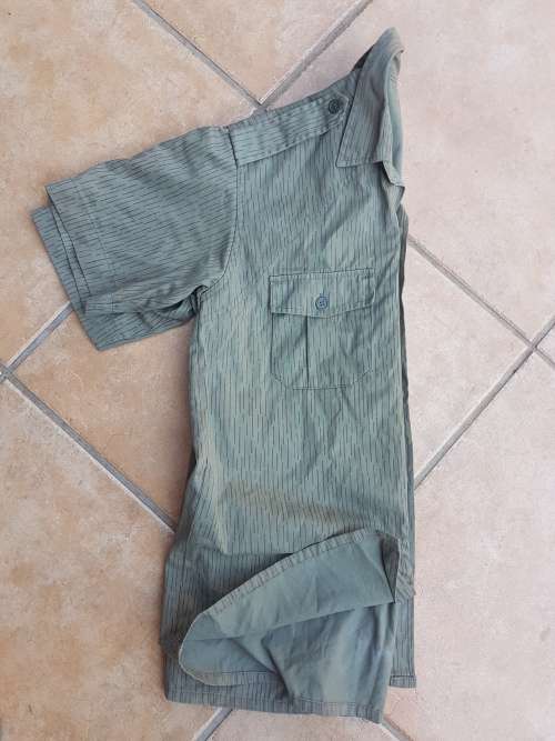 used (faded) Mozambique Police PRM copy EG falling-rain `strichtarn` patt camo shirt intact size med