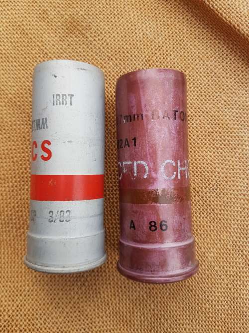 2 x SADF/ SAP era `township` duty keepsakes - empty innert 100% safe 37mm empty stopper-gun ammo ca