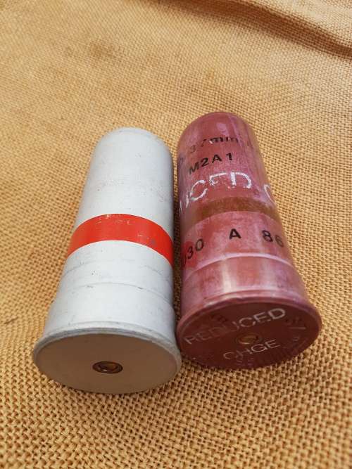 2 x SADF/ SAP era `township` duty keepsakes - empty innert 100% safe 37mm empty stopper-gun ammo ca
