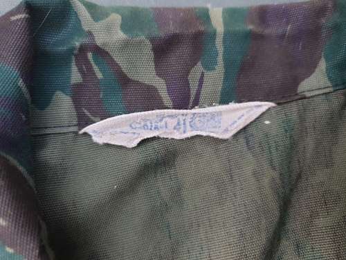 original Border war era SWAPO/PLAN used Libyan Blue camo patt l//s shirt with original Arabic label