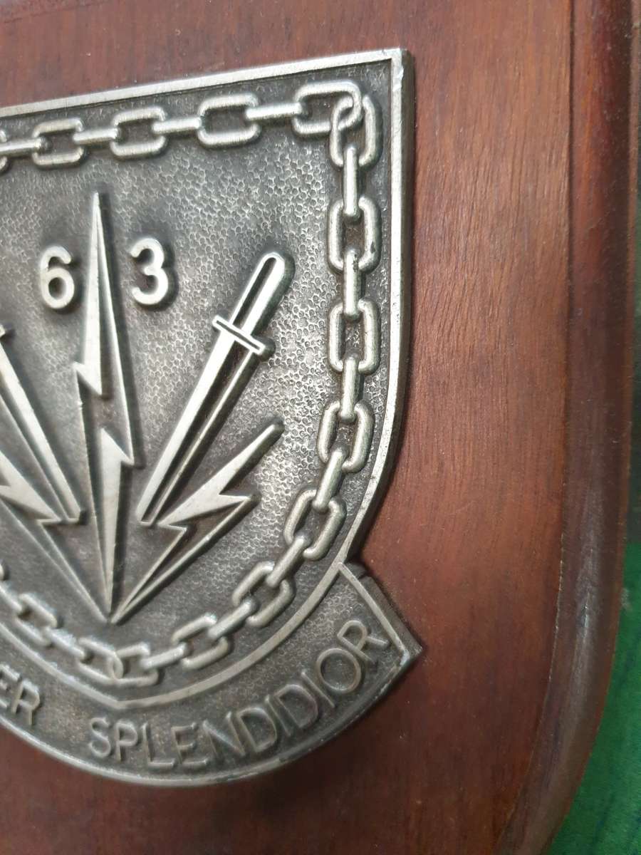 Original SADF era SWA/Angola Border war 63 Mech Bn Group plaque (metal on wood) - 4SAI Bn Infantry