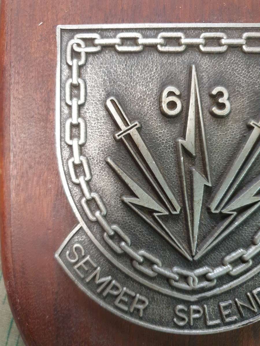 Original SADF era SWA/Angola Border war 63 Mech Bn Group plaque (metal on wood) - 4SAI Bn Infantry