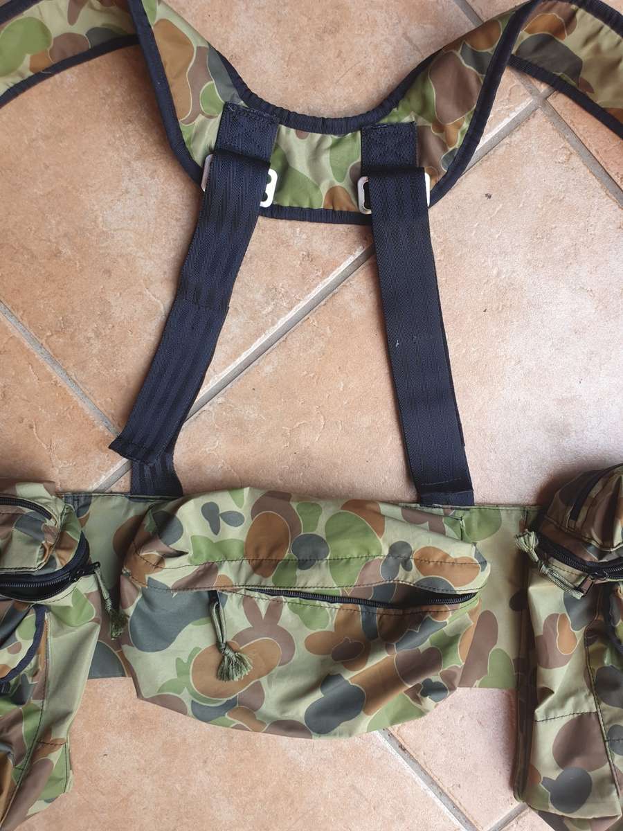 local RSA made REPRODUCTION Niemoller style SA SF model webbing as new - AUSCAM camo nylon