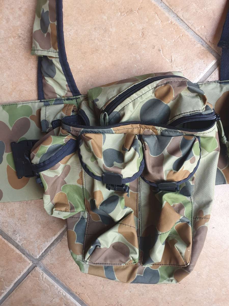 local RSA made REPRODUCTION Niemoller style SA SF model webbing as new - AUSCAM camo nylon