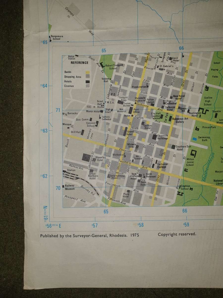 >A2 original Rhodesia (Govt) era piece dd 1975 Bulawayo street map (BSAP urban ops?) folded & intact