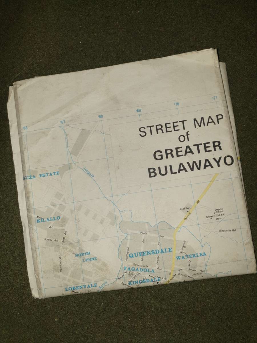 >A2 original Rhodesia (Govt) era piece dd 1975 Bulawayo street map (BSAP urban ops?) folded & intact