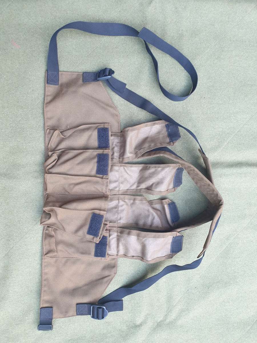 good used condition SADF era Pvt purchase SACAN Systems made basic nutria nylon R4 mag chest webbing