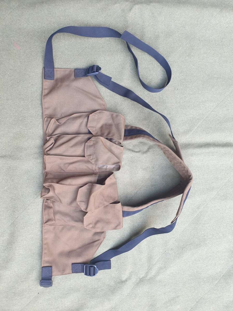 good used condition SADF era Pvt purchase SACAN Systems made basic nutria nylon R4 mag chest webbing