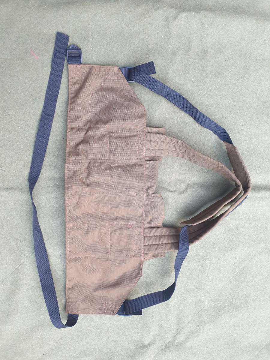 good used condition SADF era Pvt purchase SACAN Systems made basic nutria nylon R4 mag chest webbing