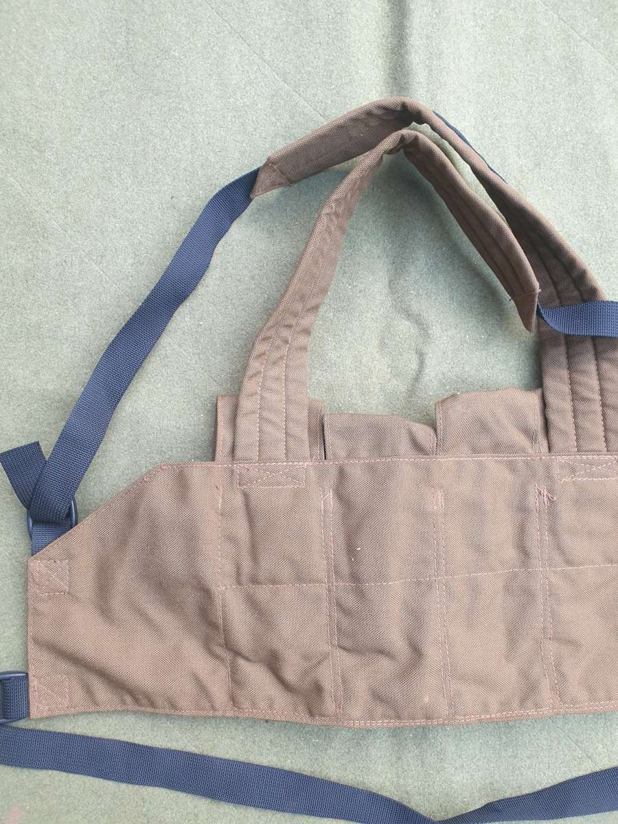 good used condition SADF era Pvt purchase SACAN Systems made basic nutria nylon R4 mag chest webbing