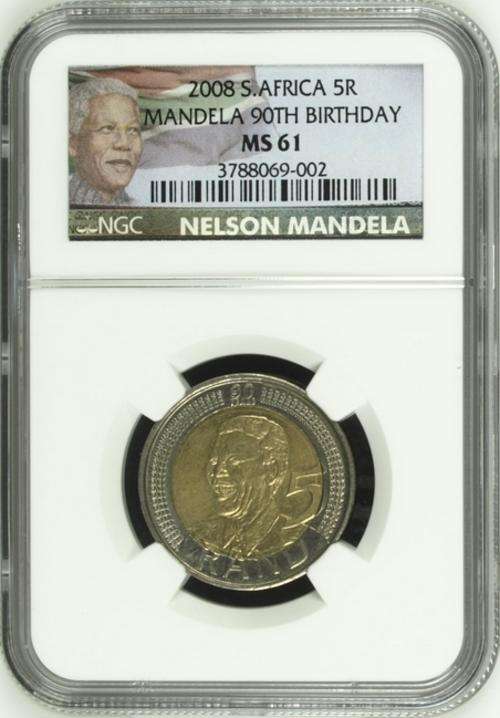 **WOW**NEW NGC LABEL**LIMITED EDITION**MS61**RSA 2008 MANDELA 90th B-DAY MS61 NGC GRADED COINS!!