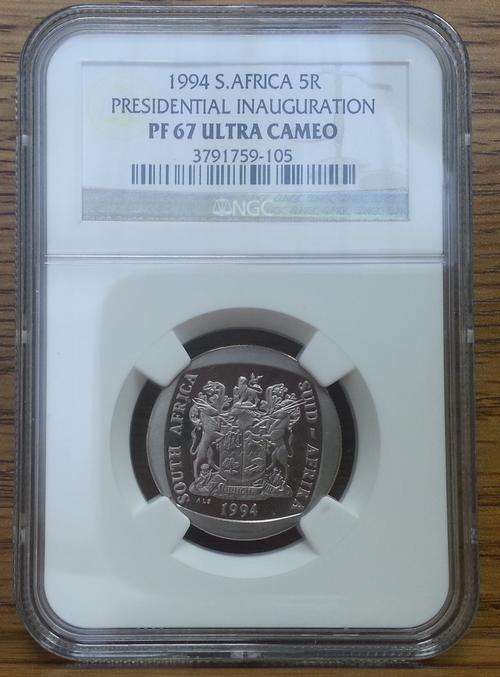 **PF67 UC**RSA 1994 INAUGURATION NGC GRADED PF67 ULTRA CAMEO COIN**ONLY 181 GRADED**ULTRA RARE!!
