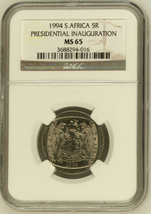 **1994 MANDELA PRESIDENTIAL INAUGURATION MS65 NGC GRADED R5 COIN**HIGH GRADE**