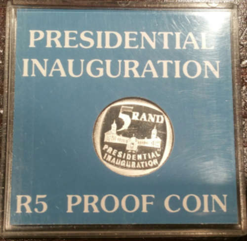 **1994 MANDELA INAUGURATION PROOF R5 COIN**SEALED IN PERSPEX HOLDER**WILL GRADE VERY HIGH**