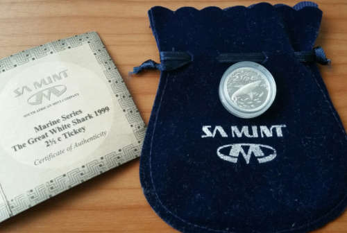 **SA 1999 MARINE SERIES GREAT WHITE SHARK PROOF TICKEY WITH COA**MINTAGE 1956 ONLY**
