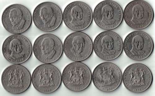 **REPUBLIC OF SOUTH AFRICA R1 SET**15 ON OFFER BID PER COIN TO TAKE ALL 15**CONDITION AS PER SCAN**