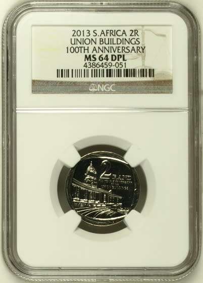 **2013 100th ANNIVERSARY OF THE UNION BUILDINGS MS64 DEEP PROOF-LIKE NGC GRADED COIN**