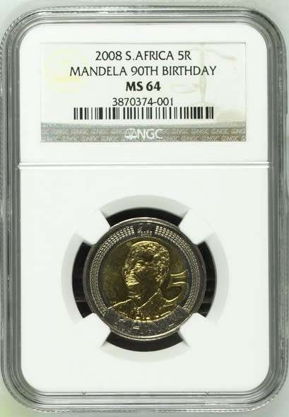 **2008 MANDELA 90th BIRTHDAY MS64 NGC GRADED COIN**