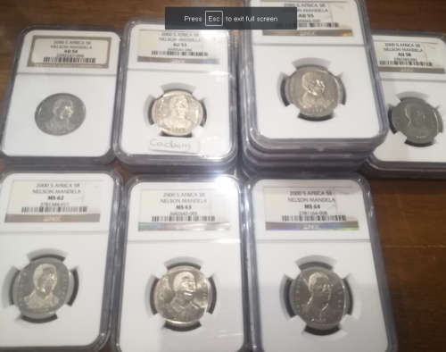 **2000 MANDELA SMILEY SET**AU50/AU53/AU55/AU58/MS62/MS63/MS64**7 COIN SET**BID PER COIN**