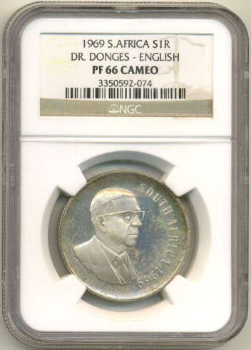 **1969 SOUTH AFRICA ENGLISH R1 PF66 CAMEO NGC GRADED**ONLY 7 GRADED AS CAMEO**LAST 1 SOLD 36k**